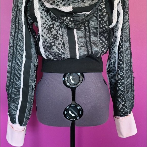 OOAK Pink & Black Lace Lolita crop Hoodie Jacket - Picture 6 of 12